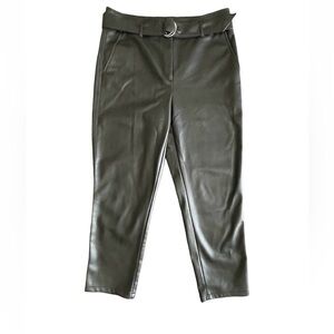 Loft Faux Leather Pants Women’s 6x23.5”Petite Black Straight Leg Belted Casual